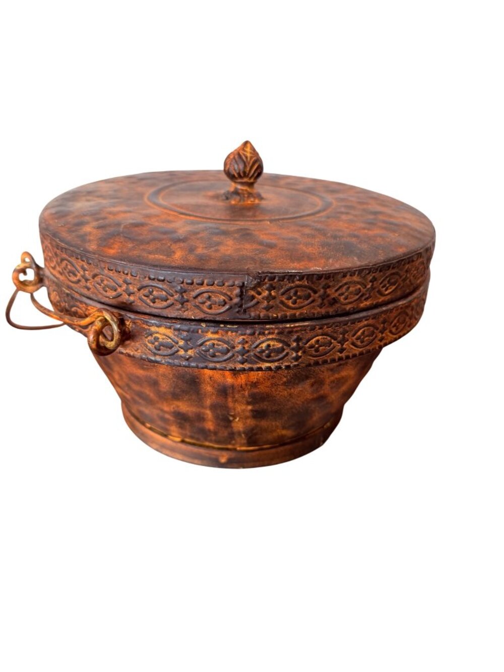 Vintage Asian Tooled Leather & Bamboo Wedding Basket Lidded Keepsake Box with Me